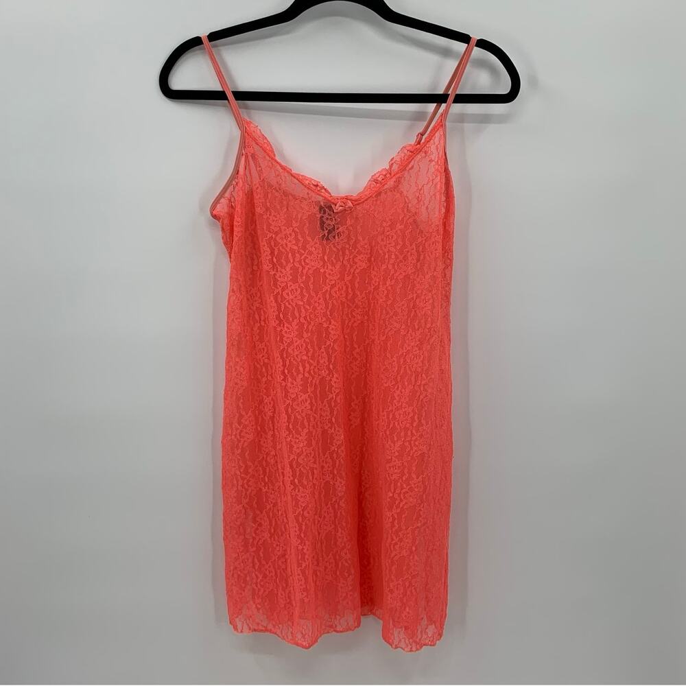 Smart & Sexy Womens XL Lace Mini Slip Dress Neon Orange Bows Lingerie Feminine